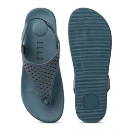 ELLE Textured T-Strap Flats With Backstrap & Laser Cuts image 5