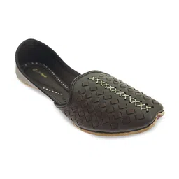 Fulkari Men Ethnic Textured Square Toe Leather Mojaris-7