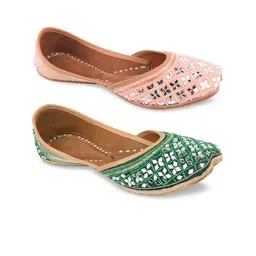 DESI COLOUR Women Multicoloured Embellished Ethnic Mojaris Flats-image-59
