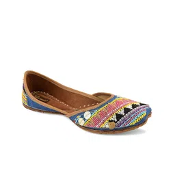DESI COLOUR Women Blue Embellished Ethnic Mojaris Flats-image-58