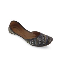 Fulkari Women Grey Ethnic Mojaris with Embroidered Flats-image-7