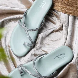 THE WHITE POLE Embellished One Toe Flats-37