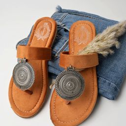 Shoetopia Embellished Suede Ethnic T-Strap Flats-46