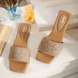 Anouk Beige Ethnic Embellished Open Toe Flats-80
