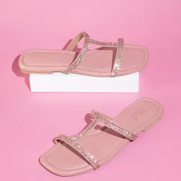 Inc 5 Embellished Open Toe Flats-7