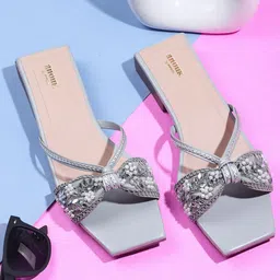 Anouk Grey Ethnic Embellished Open Toe Flats-10