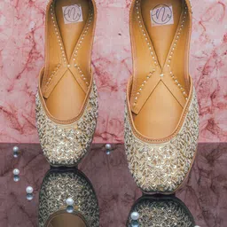 NR By Nidhi Rathi Women Gold-Toned Mojaris Flats-42