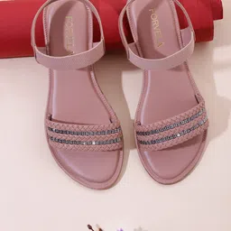 FORVELA Women Peach-Coloured Embellished Open Toe Flats-8