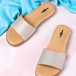 Shezone Women Beige Embellished Open Toe Flats-23