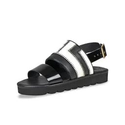 Hidesign DEBBIE Colourblocked Leather Open Toe Flats With Buckle-11