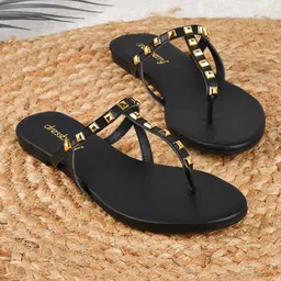DressBerry Black Embellished T-Strap Flats-image-27