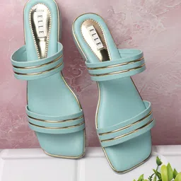 ELLE Striped Double Strap Open Toe Flats-3