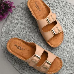 DressBerry Beige Buckle Detail Open Toe Flats-image-15