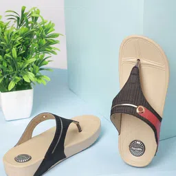 Aqualite Women Black Embellished PU Open Toe Flats-image-25