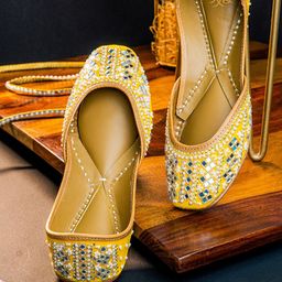 House of Pataudi Square Toe Ethnic Embellished Velvet Mojaris-picture-56