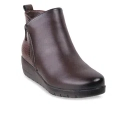 Mochi Women Brown Solid High-Top Flat Boots-image-7