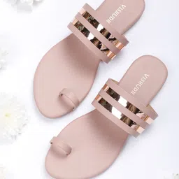 Vishudh Women Beige Solid One Toe Flats-16