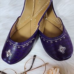 Fulkari Embellished Round Toe Leather Mojaris-image-43