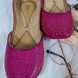 Fulkari Printed Round Toe Leather Mojaris-picture-11