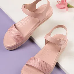 Truffle Collection Textured Backstrap Open Toe Flats-22