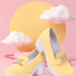 FASHIMO Women Yellow & White Block Pump Heels-10