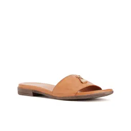 Peach Flores Embellished Leather Open Toe Flats-54