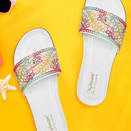 MEHNAM Embroidered Open Toe Flats-16