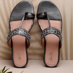 PANAHI Women Black Party Open Toe Flats-31