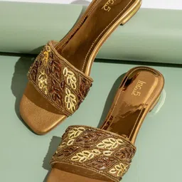 Inc 5 Embellished Open Toe Flats-14