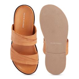Peach Flores Double Strap Leather Open Toe Flats image 4