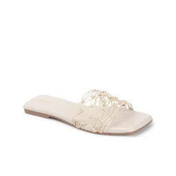 Anouk White Textured Open Toe Flats image 5