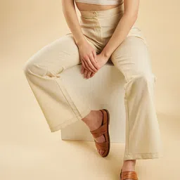Peach Flores Double Strap Leather Open Toe Flats image 3