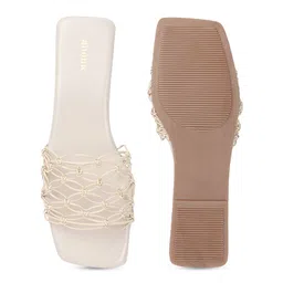 Anouk White Textured Open Toe Flats image 4