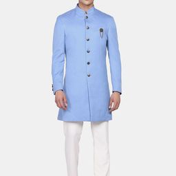 Blackberrys Men Blue & White 2-Piece Solid Slim-Fit Bandhgala Suit-image-67