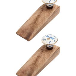 Indianshelf Brown & White 2 Pieces Ceramic Wooden Firefly Door Stopper Floors-picture-13