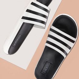 FAUSTO Men Black & White Stiped Casual Slip-On Flip-Flops-image-3