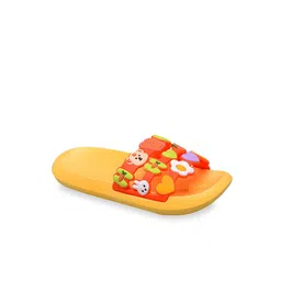 Yellow Bee Girls Mustard Yellow & Red Flower and Heart Self Design Sliders-40