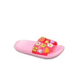 Yellow Bee Girls Pink & Red Flower & Heart Embellished Rubber Sliders-image-43