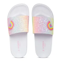 Pantaloons Junior Girls White & Pink Printed Rubber Sliders-picture-42