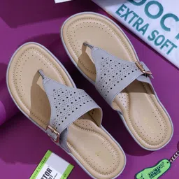 DOCTOR EXTRA SOFT Textured Lightweight Open Toe Flats With Buckles Detail & Laser Cuts-11