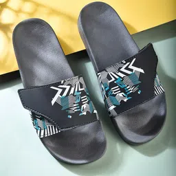Greentech Men Printed Rubber Sliders With Velcro Closure-13