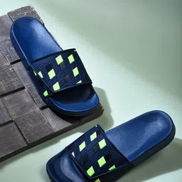 Greentech Men Textured Rubber Sliders With Velcro Closure-18