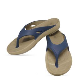 Doubleu Men Khaki & Blue Rubber Thong Flip-Flops-35