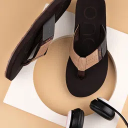 One8 Men Brown & Beige Colourblocked Thong Flip-Flops-picture-16