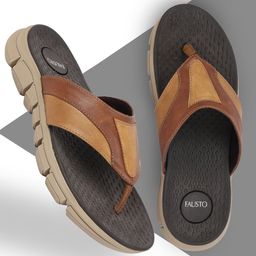 FAUSTO Men Tan Brown Thong Flip-Flops-picture-12