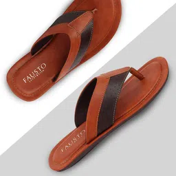 FAUSTO Men Tan Solid Thong Flip-Flops-image-71