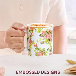 Larah by BOROSIL Premia Series Amora White & Green 2 Pcs Floral Printed Mugs 320 ml Each image 4