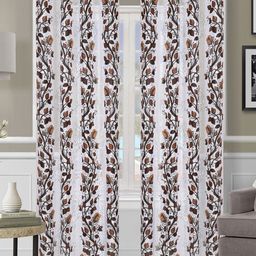 ROMEE Set Of 2 Brown & Off White Floral Design Sheer Door Curtain-22