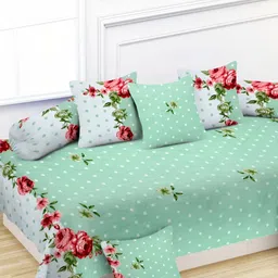 YaAkholic 8-Pcs Green 210TC Printed Diwan Set-13