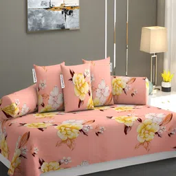 YaAkholic Set Of 6 Peach & Yellow Printed210TCDiwanSet-11